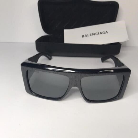 Original Balenciaga Black BB0002S Shield Sunglasses